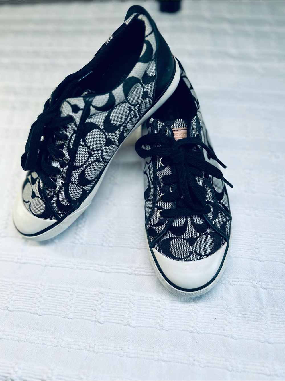 Coach Black & Cream Signature Canvas Lace-Up Sneakers - Picture 2 of 15